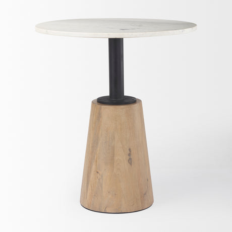 Maxwell 32" Round White Marble Tabletop w/ Blonde Wood & Black Metal Accent Pedestal Bistro Table from Mercana - Luna Furniture