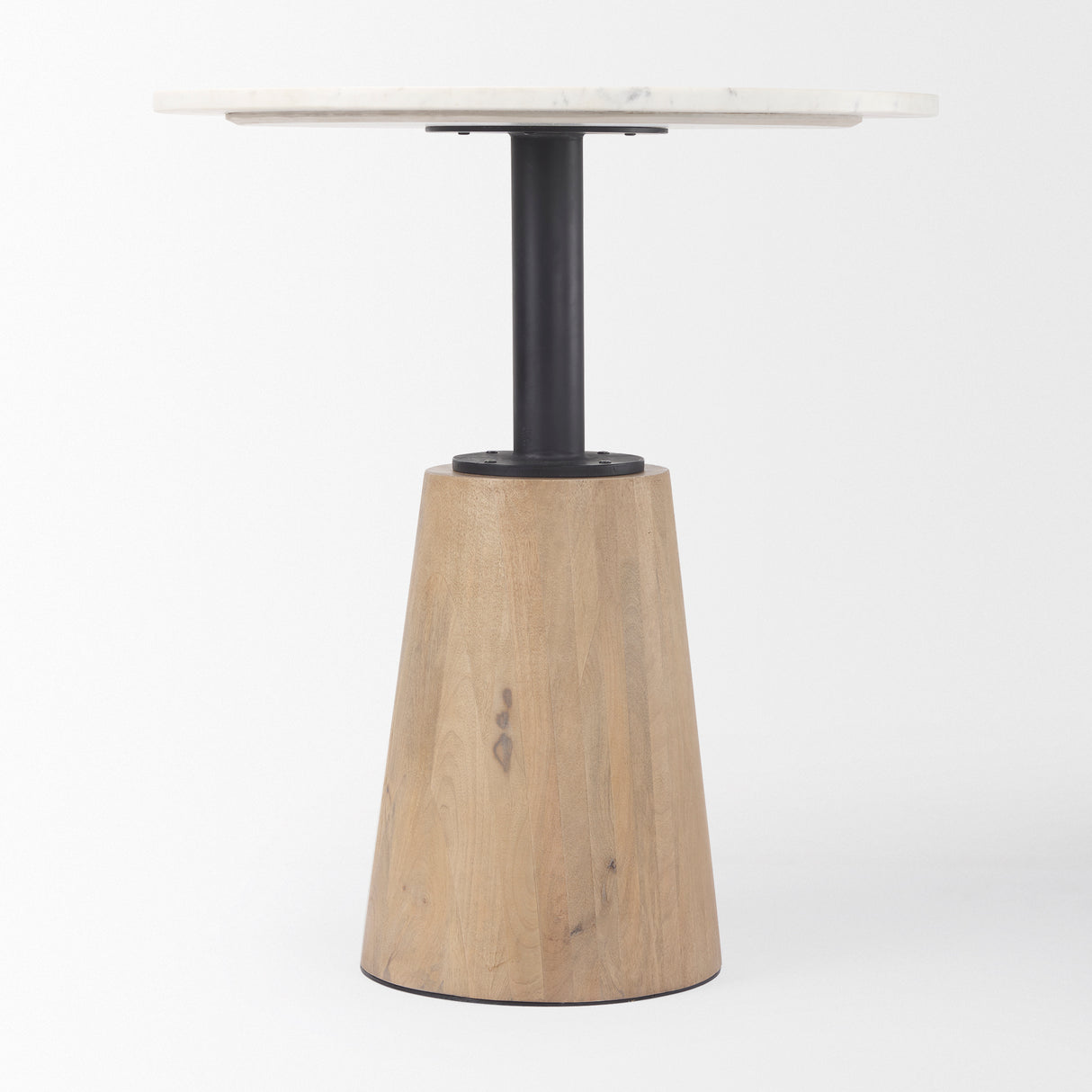 Maxwell 32" Round White Marble Tabletop w/ Blonde Wood & Black Metal Accent Pedestal Bistro Table from Mercana - Luna Furniture