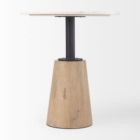 Maxwell 32" Round White Marble Tabletop w/ Blonde Wood & Black Metal Accent Pedestal Bistro Table from Mercana - Luna Furniture