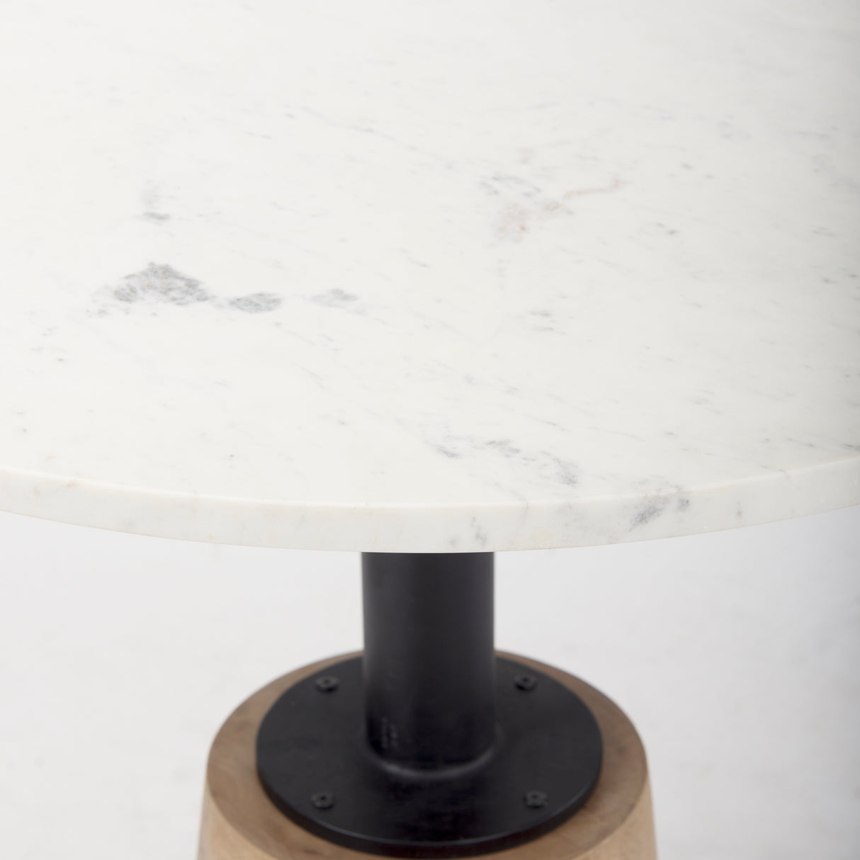 Maxwell 32" Round White Marble Tabletop w/ Blonde Wood & Black Metal Accent Pedestal Bistro Table from Mercana - Luna Furniture