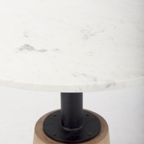 Maxwell 32" Round White Marble Tabletop w/ Blonde Wood & Black Metal Accent Pedestal Bistro Table from Mercana - Luna Furniture