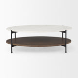 Larkin White Marble Top w/ Dark Brown Wood Shelf Oval Coffee Table from Mercana - Luna Furniture
