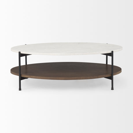 Larkin White Marble Top w/ Dark Brown Wood Shelf Oval Coffee Table from Mercana - Luna Furniture