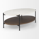 Larkin White Marble Top w/ Dark Brown Wood Shelf Oval Coffee Table from Mercana - Luna Furniture