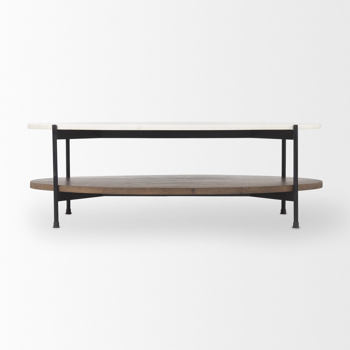 Larkin White Marble Top w/ Dark Brown Wood Shelf Oval Coffee Table from Mercana - Luna Furniture