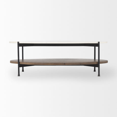 Larkin White Marble Top w/ Dark Brown Wood Shelf Oval Coffee Table from Mercana - Luna Furniture
