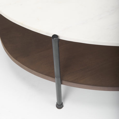 Larkin White Marble Top w/ Dark Brown Wood Shelf Oval Coffee Table from Mercana - Luna Furniture
