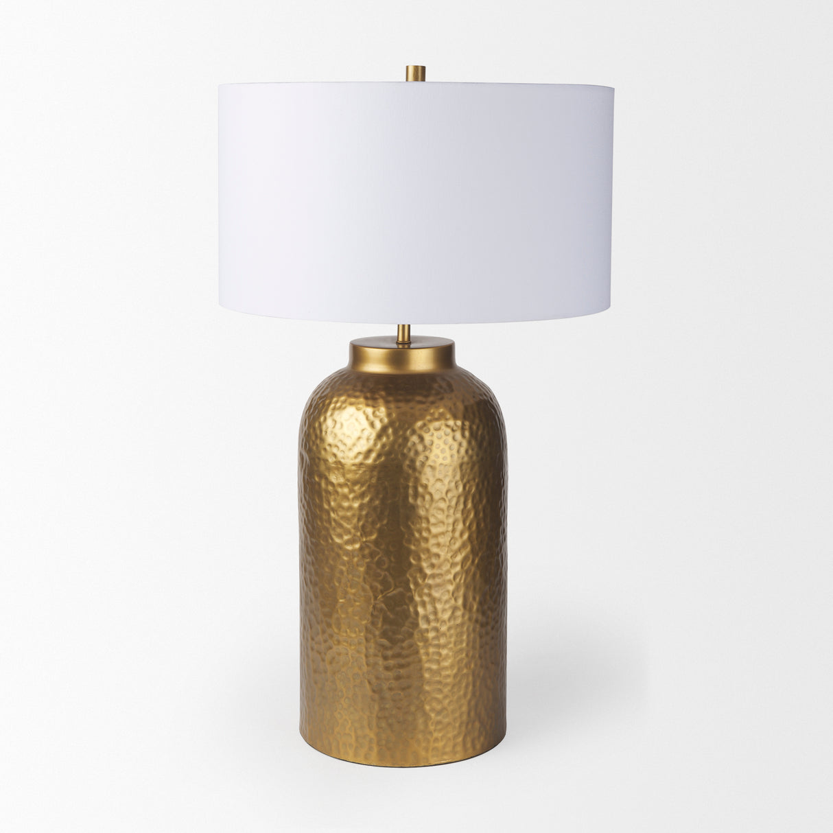 Leo 18.0L x 18.0W x 31.0H Gold Hammered W/White Fabric Shade Table Lamp from Mercana - Luna Furniture