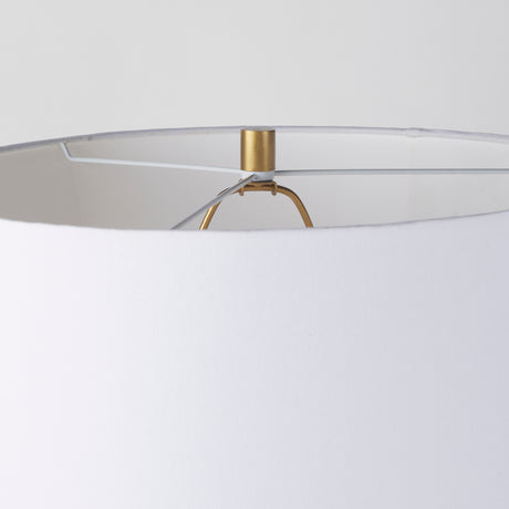 Leo 18.0L x 18.0W x 31.0H Gold Hammered W/White Fabric Shade Table Lamp from Mercana - Luna Furniture