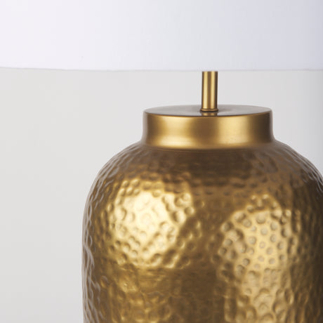 Leo 18.0L x 18.0W x 31.0H Gold Hammered W/White Fabric Shade Table Lamp from Mercana - Luna Furniture