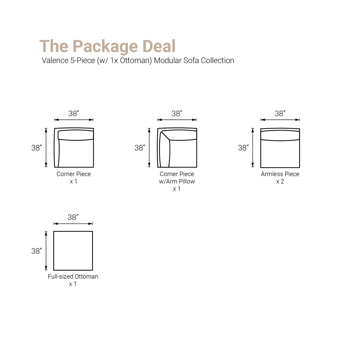 Valence 5 Piece Modular Sofa Set (Included 1 Ottoman)