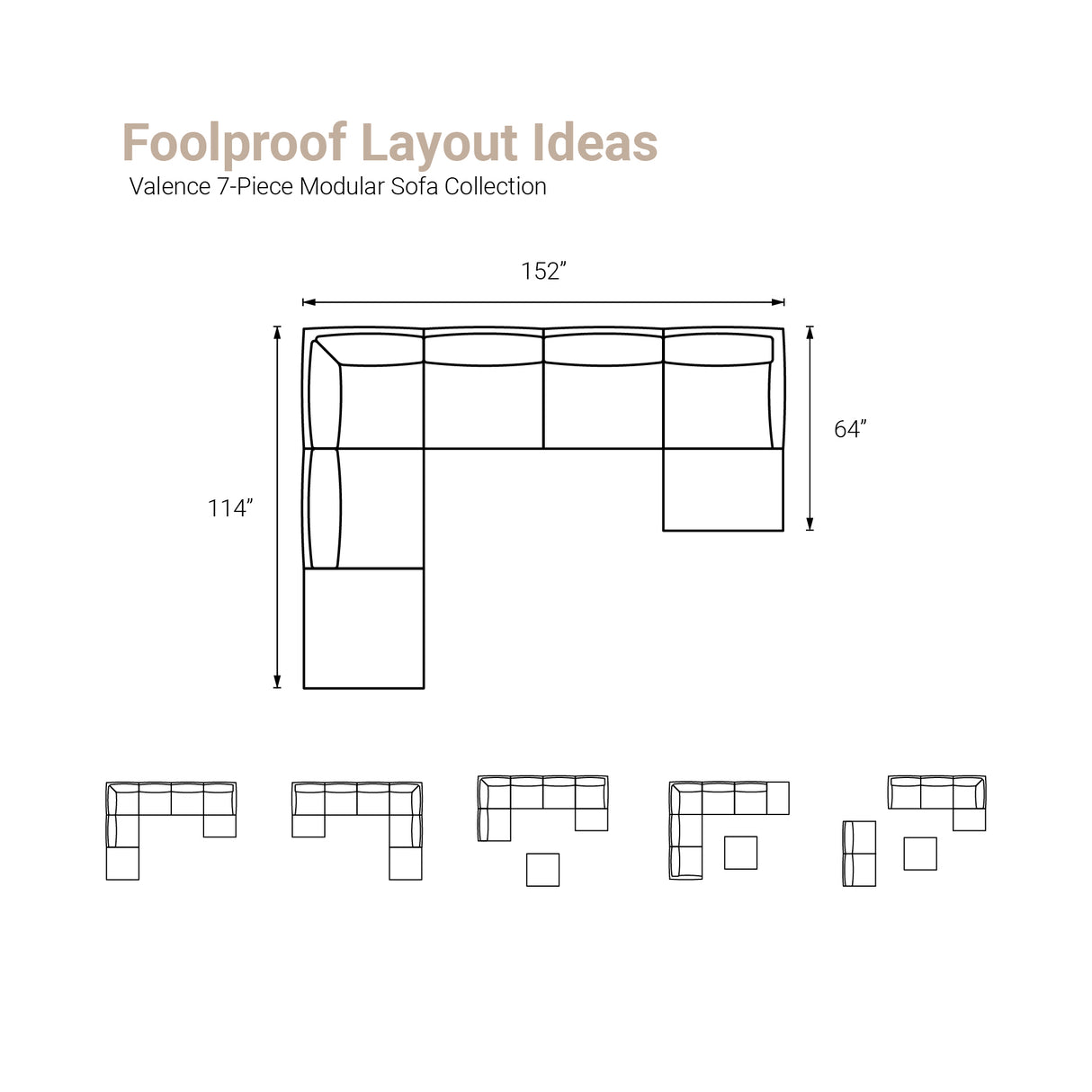Valence 7 Medium Gray Modular Sofa Set (Included 2 x Ottoman)