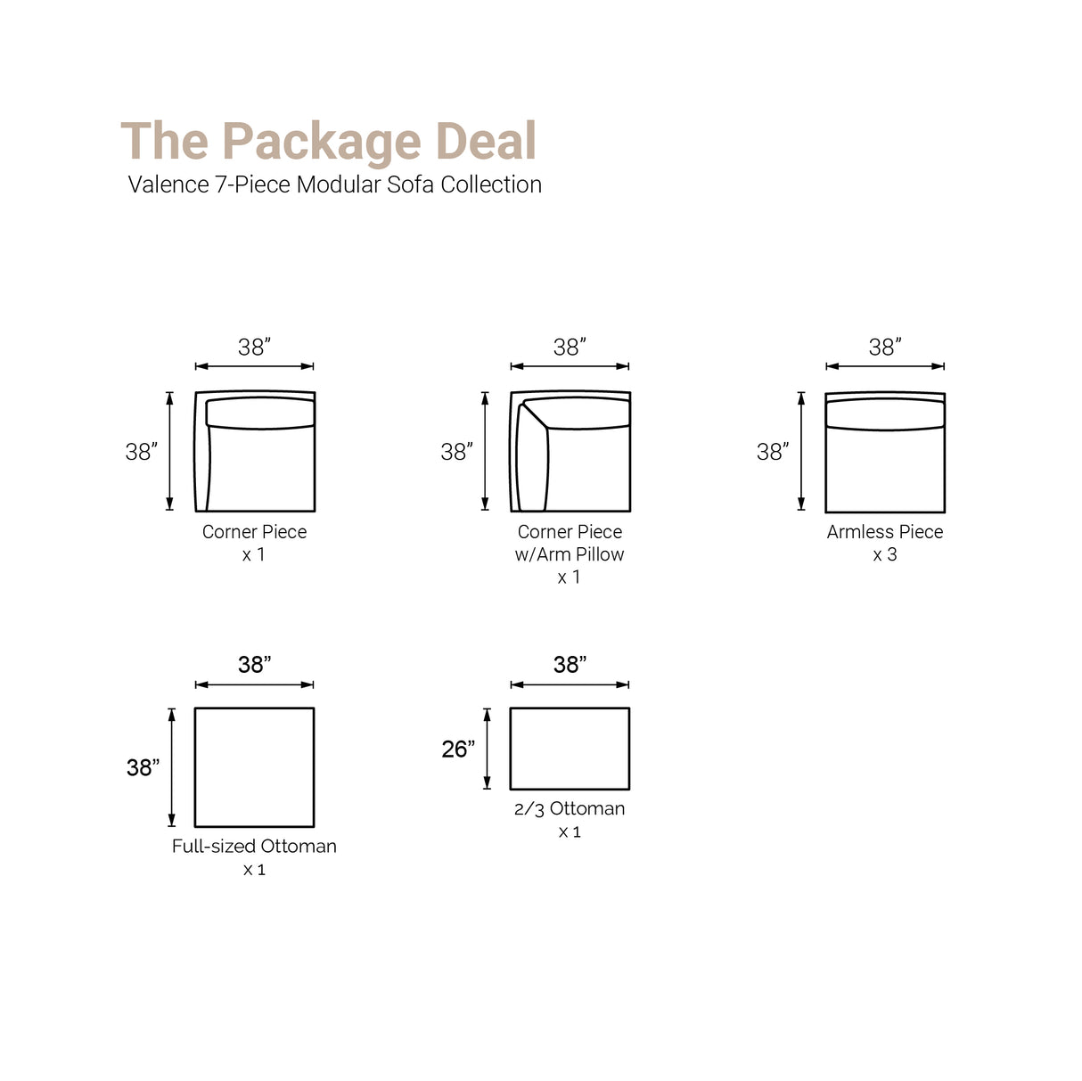 Valence 7 Medium Gray Modular Sofa Set (Included 2 x Ottoman)
