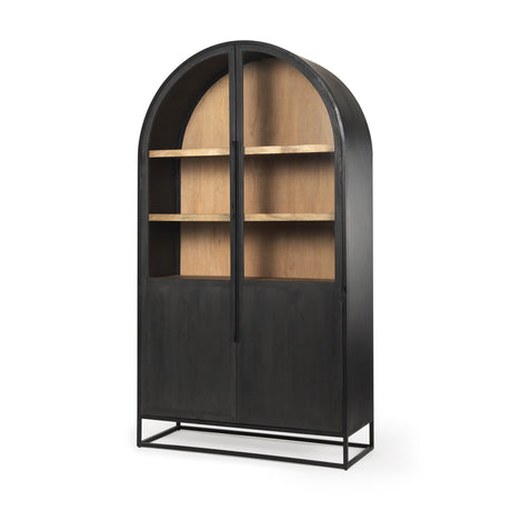 Sloan 47.5W x 85.5H Black Wood W/Black Metal Frame Arch Cabinet from Mercana - Luna Furniture