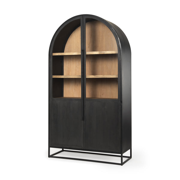 Sloan 47.5W x 85.5H Black Wood W/Black Metal Frame Arch Cabinet