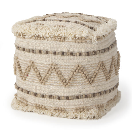 Caela Beige/Brown Wool, Cotton and Felt Popcorn Stitch Square Pouf from Mercana - Luna Furniture