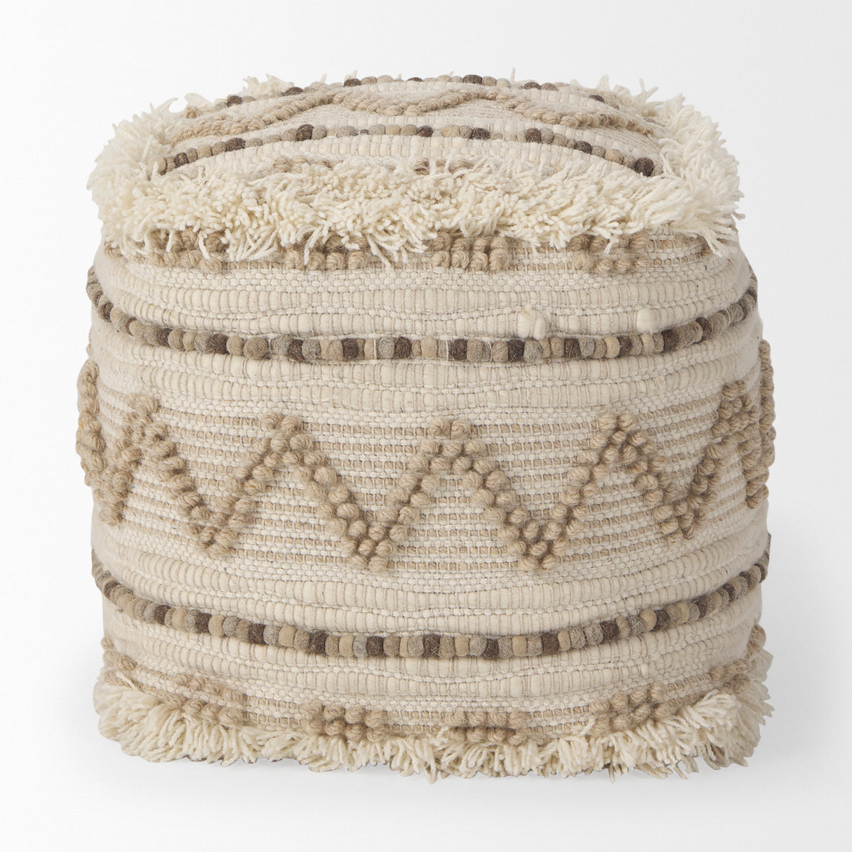 Caela Beige/Brown Wool, Cotton and Felt Popcorn Stitch Square Pouf from Mercana - Luna Furniture