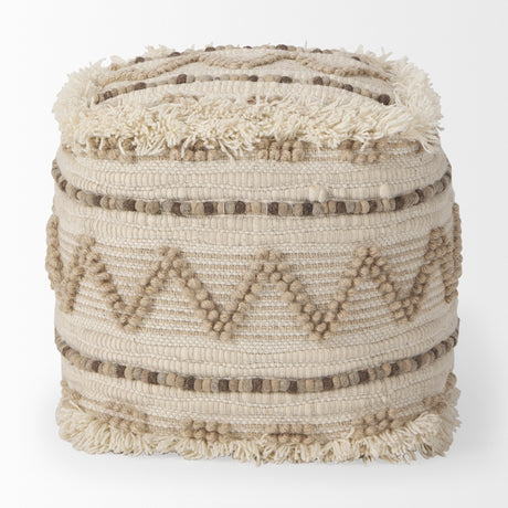 Caela Beige/Brown Wool, Cotton and Felt Popcorn Stitch Square Pouf from Mercana - Luna Furniture