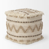 Caela Beige/Brown Wool, Cotton and Felt Popcorn Stitch Square Pouf from Mercana - Luna Furniture