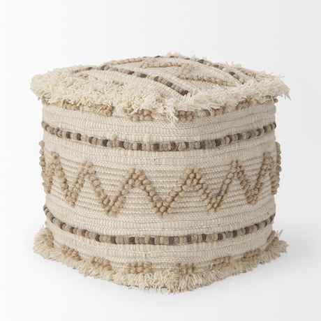 Caela Beige/Brown Wool, Cotton and Felt Popcorn Stitch Square Pouf from Mercana - Luna Furniture