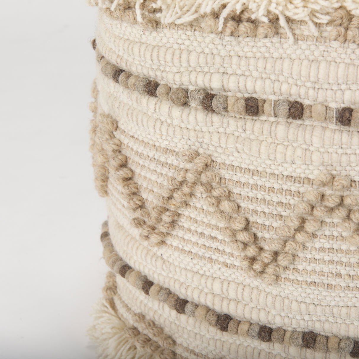 Caela Beige/Brown Wool, Cotton and Felt Popcorn Stitch Square Pouf from Mercana - Luna Furniture
