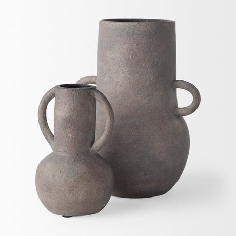 Armani 10.4H Brown-Gray Double Ear Ceramic Vase from Mercana - Luna Furniture