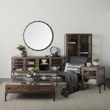 Arelius 70L x 18.75W x 32H Medium Brown, Black Metal Base w/ 4 Glass Door Cabinets Sideboard from Mercana - Luna Furniture