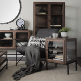 Arelius 36L x 18.75W x 63H Medium Brown Wood W/ Black Metal Base Display Cabinet from Mercana - Luna Furniture