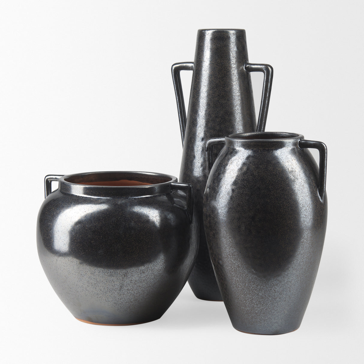 Kora Short Dark Metallic Double Ear Vase from Mercana - Luna Furniture