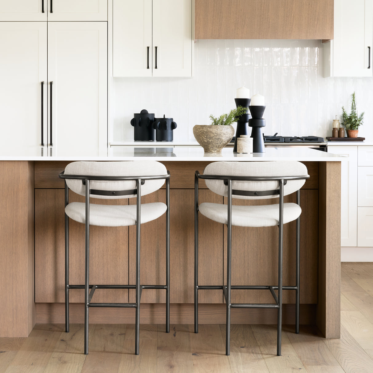 Parker II Beige Fabric Seat Gun Metal Grey Metal Counter Stool from Mercana - Luna Furniture