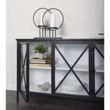 Aurelia 79.0L x 16.0W x 33.0H Black and White Metal Four Door Glass Cabinet from Mercana - Luna Furniture
