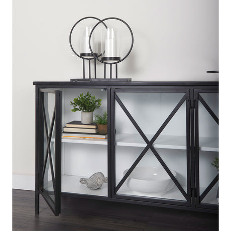 Aurelia 79.0L x 16.0W x 33.0H Black and White Metal Four Door Glass Cabinet from Mercana - Luna Furniture