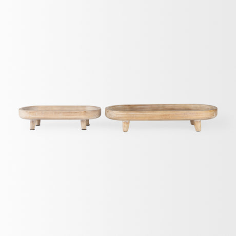 Carver Set of 2 Oblong White Washed Wood Footed Trays from Mercana - Luna Furniture