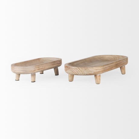 Carver Set of 2 Oblong White Washed Wood Footed Trays from Mercana - Luna Furniture