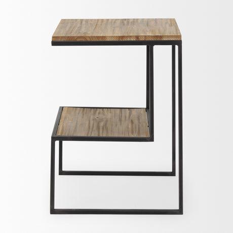 Ronin 22"H Square 2-Tier Wood w/ Black Metal Accent Table from Mercana - Luna Furniture