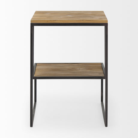 Ronin 22"H Square 2-Tier Wood w/ Black Metal Accent Table from Mercana - Luna Furniture