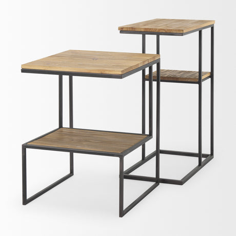 Ronin 22"H Square 2-Tier Wood w/ Black Metal Accent Table from Mercana - Luna Furniture