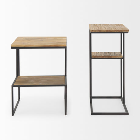Ronin 25"H Rectangle 2-Tier Wood w/ Black Metal Accent Table from Mercana - Luna Furniture