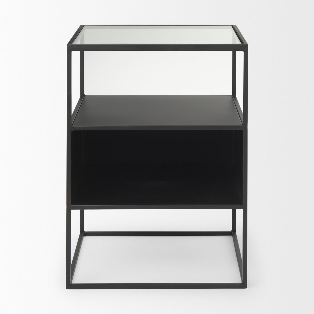 Samson 15.7L x 15.7W x 21.3H Side Table Matte Black Metal and Glass from Mercana - Luna Furniture