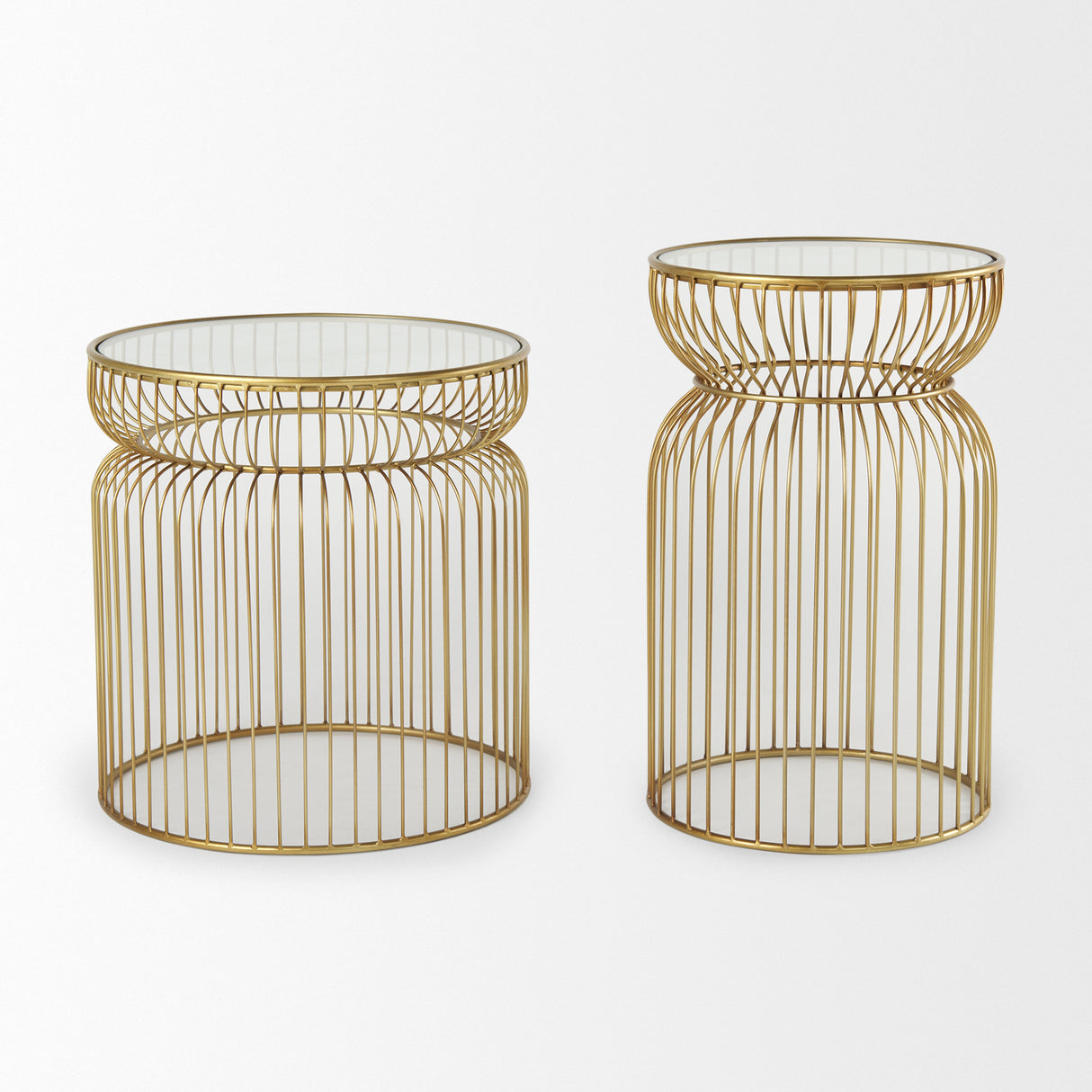 Shani Set of 2 Round, Gold Metal w/ Glass Accent Tables from Mercana - Luna Furniture