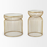 Shani Set of 2 Round, Gold Metal w/ Glass Accent Tables from Mercana - Luna Furniture