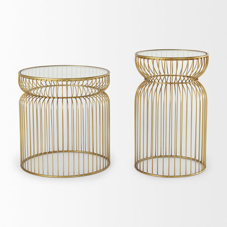 Shani Set of 2 Round, Gold Metal w/ Glass Accent Tables from Mercana - Luna Furniture