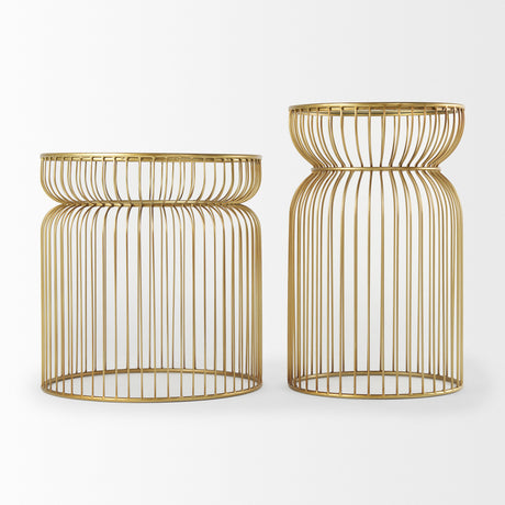 Shani Set of 2 Round, Gold Metal w/ Glass Accent Tables from Mercana - Luna Furniture