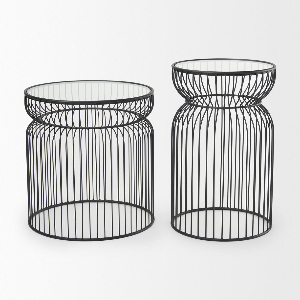 Shani Set of 2 Round, Black Metal w/ Glass, Accent Tables from Mercana - Luna Furniture