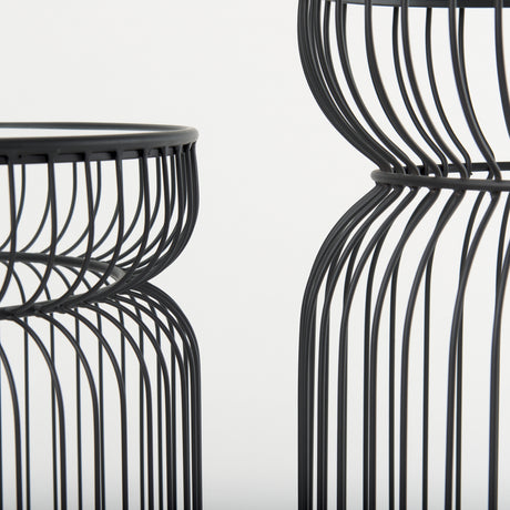 Shani Set of 2 Round, Black Metal w/ Glass, Accent Tables from Mercana - Luna Furniture