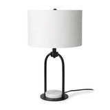 Sarah 15.0L x 10.0W x 22.2H Arched Black Metal W/Marble Cube and White Shade Table Lamp from Mercana - Luna Furniture