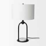 Sarah 15.0L x 10.0W x 22.2H Arched Black Metal W/Marble Cube and White Shade Table Lamp from Mercana - Luna Furniture