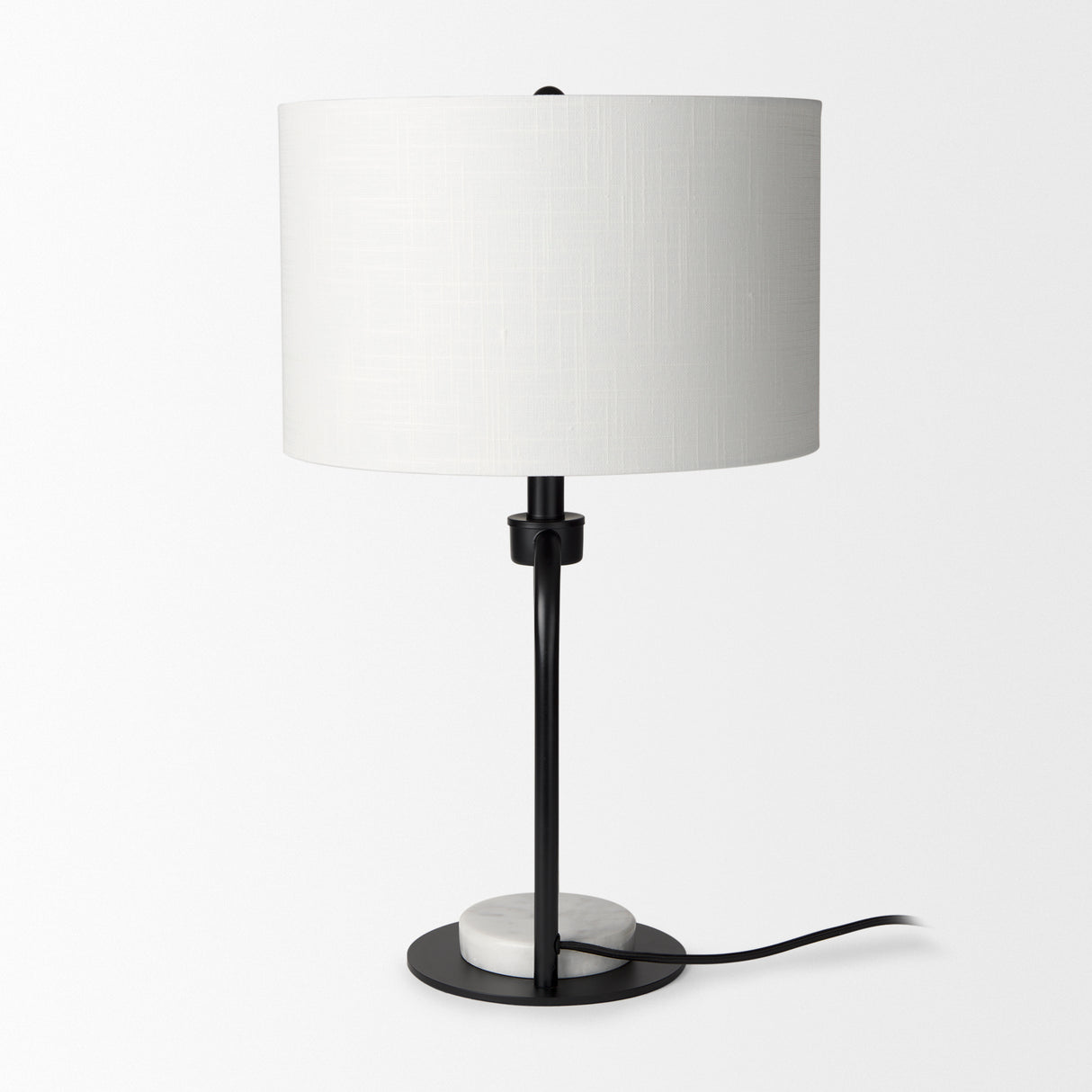 Sarah 15.0L x 10.0W x 22.2H Arched Black Metal W/Marble Cube and White Shade Table Lamp from Mercana - Luna Furniture
