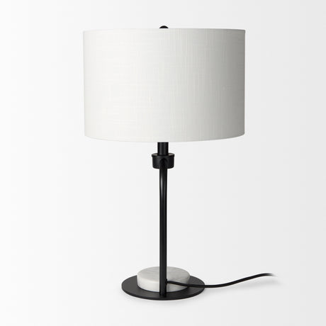 Sarah 15.0L x 10.0W x 22.2H Arched Black Metal W/Marble Cube and White Shade Table Lamp from Mercana - Luna Furniture