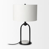 Sarah 15.0L x 10.0W x 22.2H Arched Black Metal W/Marble Cube and White Shade Table Lamp from Mercana - Luna Furniture